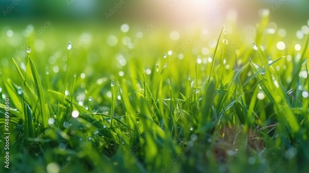 The fresh green grass on a spring morning, with dew. The fresh green grass on a spring morning, with dew.