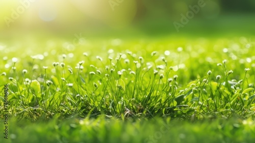 The green grass in the spring morning.