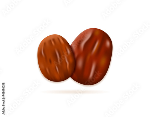 3d illustration of two dates or kurma. fruit or food. symbol or icon. minimalist 3d illustration design. graphic elements. 3d vector