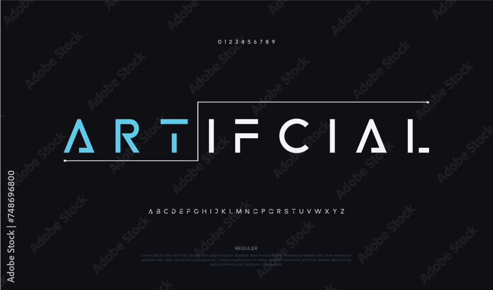 Artificial, abstract scifi futuristic alphabet font. digital space typography logo design font for brand
 - obrazy, fototapety, plakaty 
