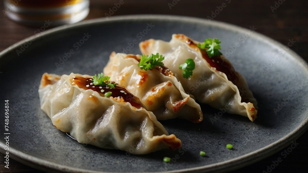 pork gyoza with Chinese sauce - generative ai pork gyoza with Chinese sauce - generative ai