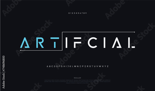 Artificial, abstract scifi futuristic alphabet font. digital space typography logo design font for brand
 photo
