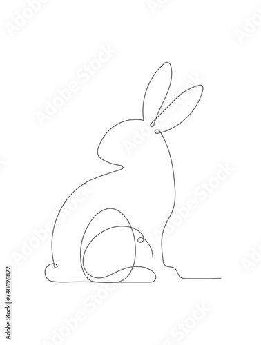 Linear Vector illustration continuous one line drawing of Happy Easter Bunny. Cute rabbit silhouette simple minimalistic style for spring design greeting card and web banner. Editable stroke. © liza