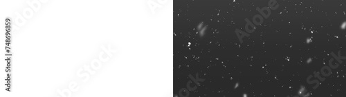 White snow overlay layer on black background. Isolated snow falling on black background