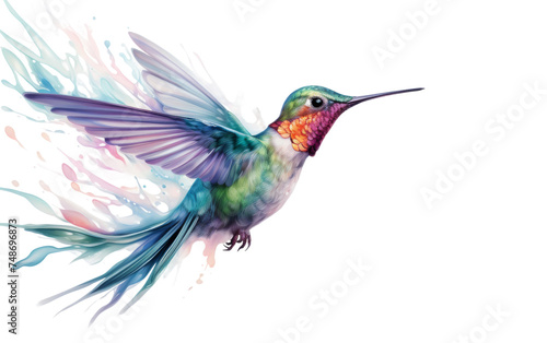 Iridescent Elegance The Hummingbird's Flight on white background