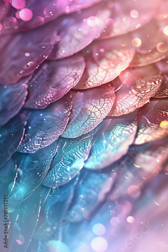 Gradually transitioning hues of color, dragon scales.