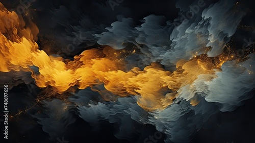 Merging black and yellow smoke. Abstract background