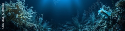 corals underwater landscape in the dark.