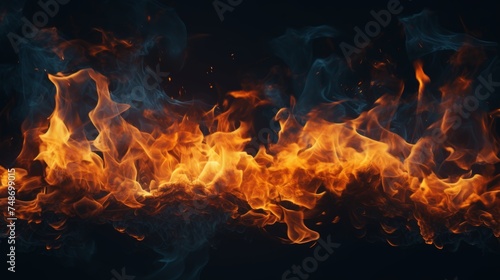 Abstract flames of fire with burning smoke on black background - ideal for product display