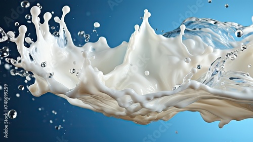 Milk splash on blue background