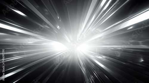 Grayscale futuristic abstract background with light effects.