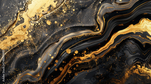 Mmersive abstract movement experience visual, brilliant molten gold and matt black lava flow.