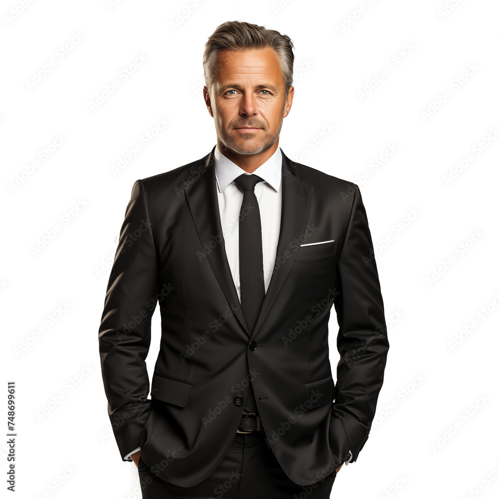 middle-aged businessman wearing a suit with tie, no background. middle-aged businessman wearing a suit with tie, no background.