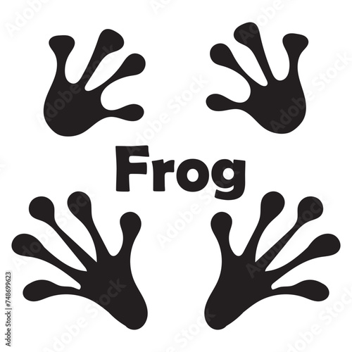 Frog or toad paw footprint. Silhouette. Front and hind frog legs. Black pow vector . Paw print of amphibian, frog, toad, lizard, salamander, newt. Icon, symbol. Print, textile, postcard, t-shirt.