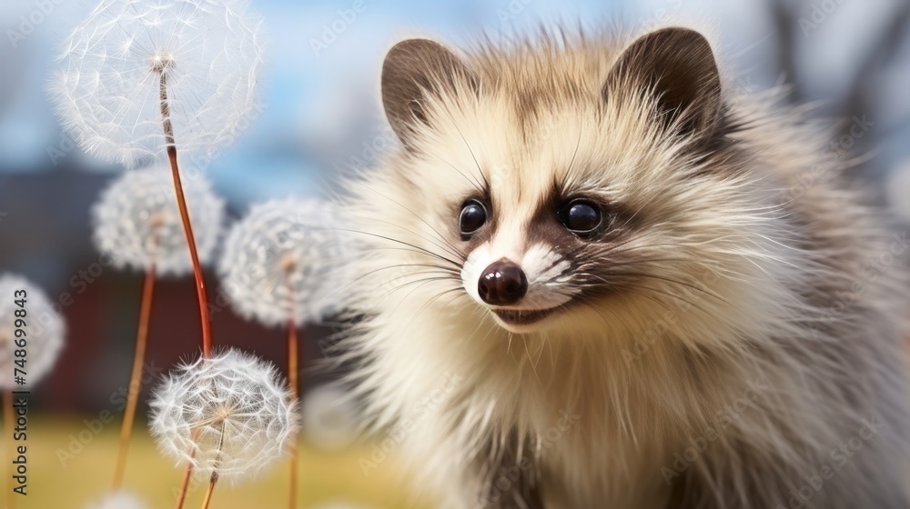 Obraz premium Adorable little raccoon animal portrait with space for custom text or design element