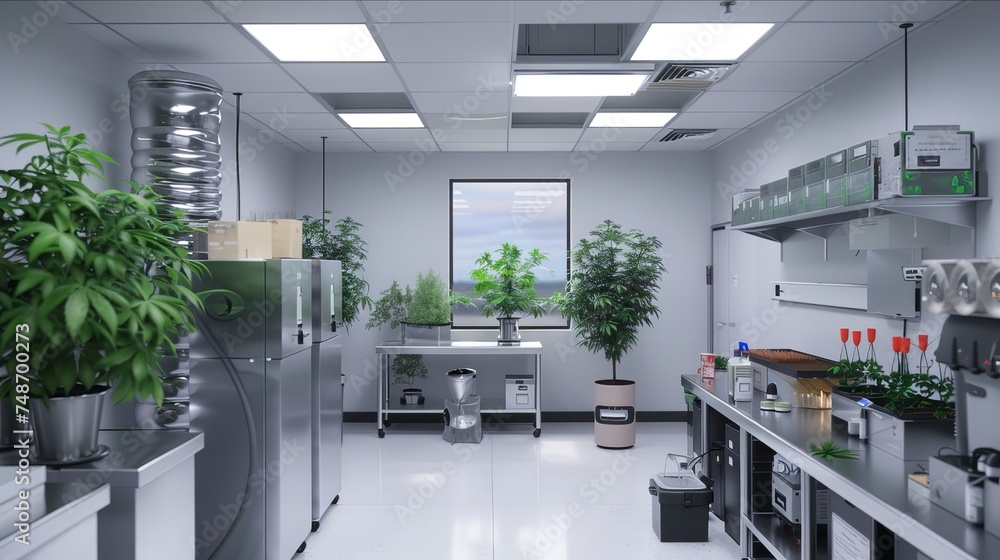 Create an image showcasing a state-of-the-art lab room designed for legal cannabis cultivation Create an image showcasing a state-of-the-art lab room designed for legal cannabis cultivation