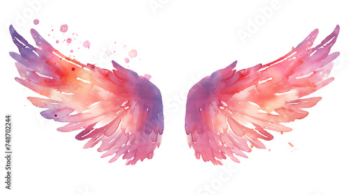 Beautiful magic watercolor angel wings isolated on transparent background photo