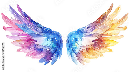 Beautiful magic watercolor angel wings isolated on transparent background © Rosie