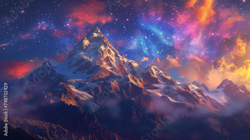 Mountai with colorful stary sky