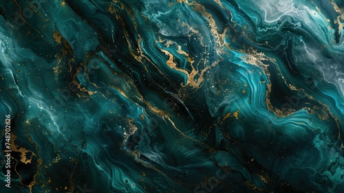 Turquoise and gold abstract fluid art pattern - This captivating image displays an abstract art pattern with swirling turquoise and gold, evoking a sense of luxury and creativity