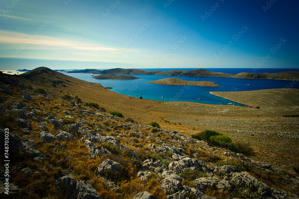Scenic Landscape View the ocean with many islands. Rogoznica, Croatia.