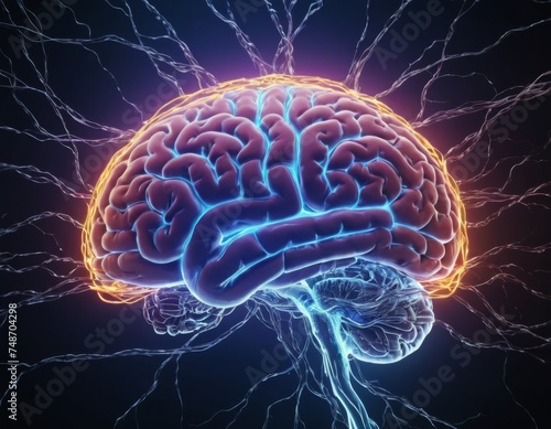 Electrical activity in human brain. Digital illustration.