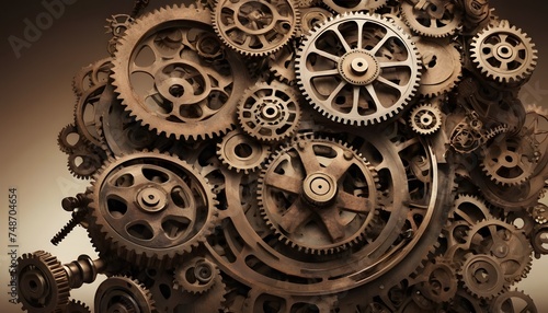 Monochrome gears mesh together in a symbolic representation of industry, precision engineering, and the interconnectedness of complex systems. AI generation
