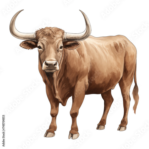 full body highland bull isolated on a transparent background, watercolor style clipart illustration Bullfighting