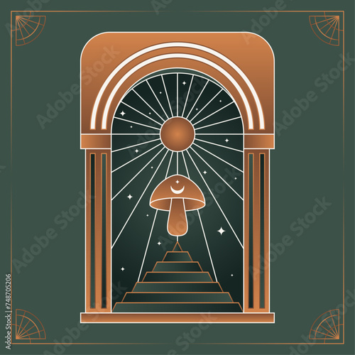 Boho frame arch vector illustration modern minimalistic retro aesthetic linear arc portal logo bohemian design element mystical geometric abstract border