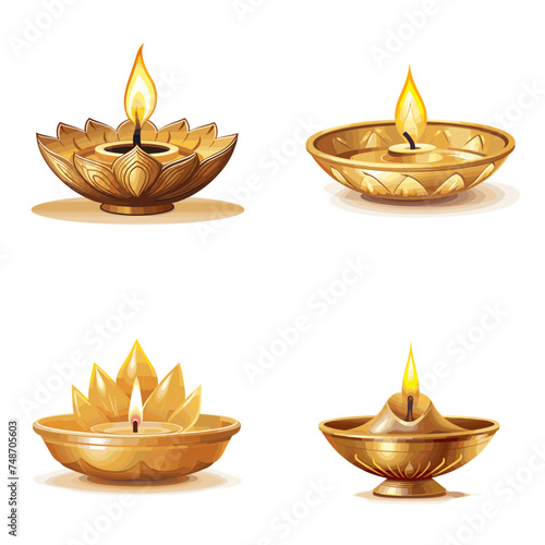 Diwali Oil Lamp (Traditional Brass Diya). simple minimalist isolated in white background vector illustration