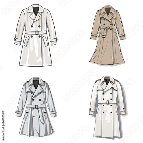 Trench Coat (Long Trench Coat). simple minimalist isolated in white background vector illustration