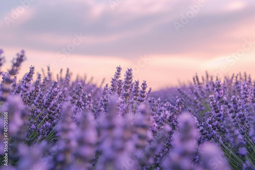 Lavender Fields at Sunset Captivating Sunset Over Blooming Lavender Field in the Countryside
