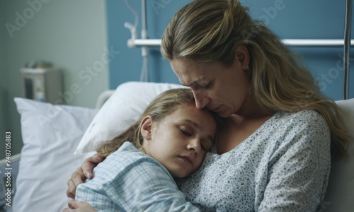 Upset mother and her sick daughter at the hospital