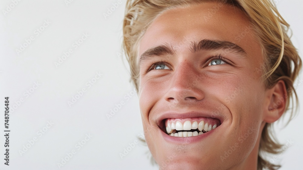 closeup photo portrait of a handsome blonde scandinavian man smiling with clean teeth, perfect for dental ad, guy with fresh stylish hair and strong jawline on isolated white background closeup photo portrait of a handsome blonde scandinavian man smiling with clean teeth, perfect for dental ad, guy with fresh stylish hair and strong jawline on isolated white background