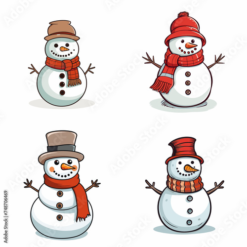 Snowman (Classic Snowman Figure). simple minimalist isolated in white background vector illustration