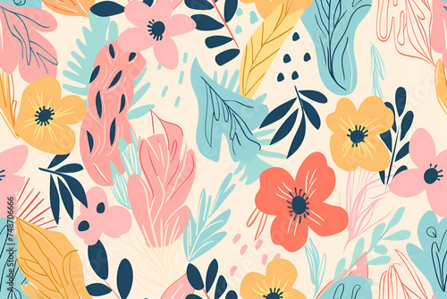 Seamless pattern with hand drawn flowers and plants. Floral illustration for card, textile, print, wallpapers, wrapping.