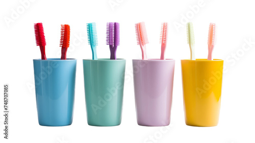 Colorful Plastic Toothbrush Holder Display on transparent background