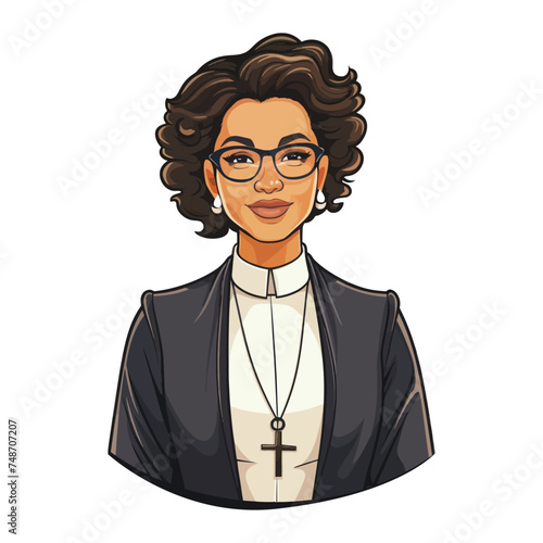 Female pastor of the Protestant church. Vector Illustration