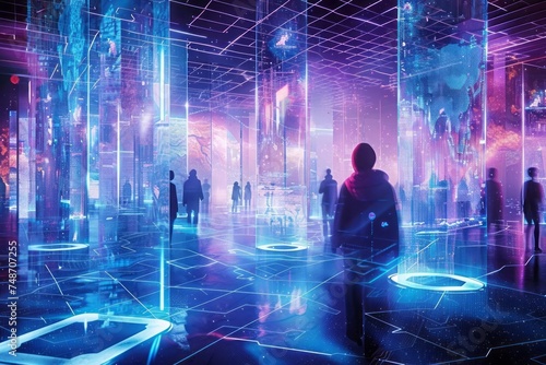 Within a virtual realm, holographic displays illuminate a pathway representing the journey to overcome weaknesses. Interactive elements guide individuals through empowering experiences.