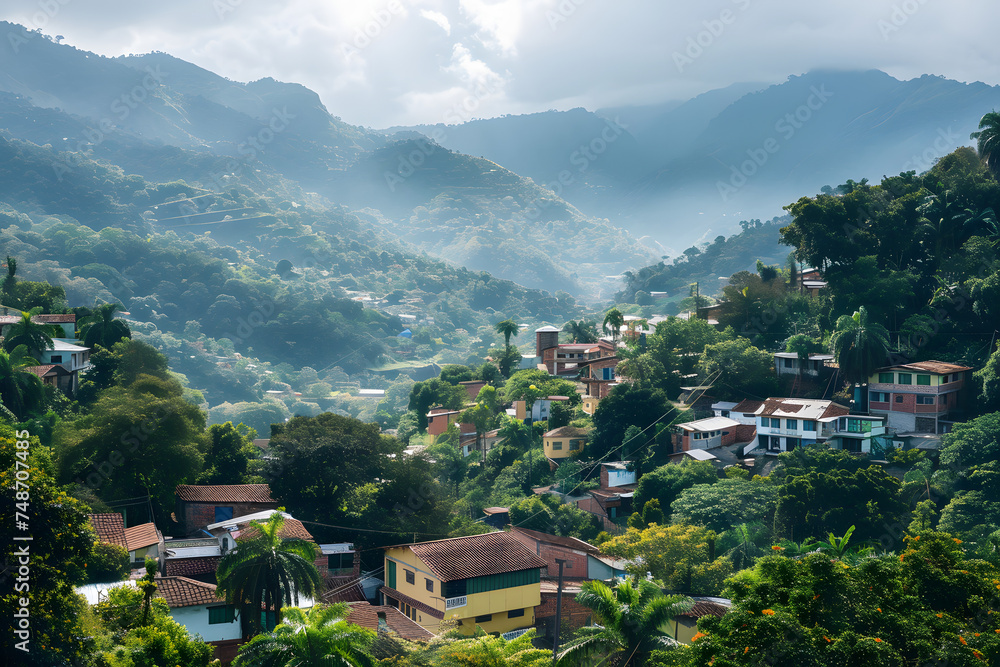 village in the jungle of a tropical country