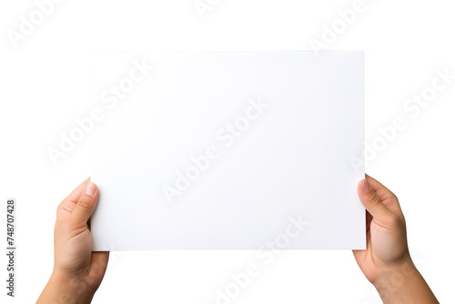 Hand holding blank paper isolated on transparent background Remove png, Clipping Path, pen tool