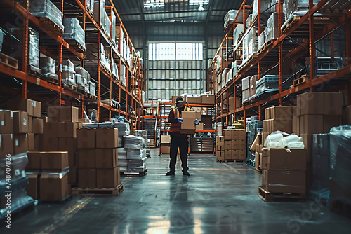 warehouse shelves with boxes, worker in warehouse, warehouse, warehouse workers in warehouse, person in a warehouse