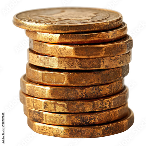 A stack of 20 golden coins on white background photo