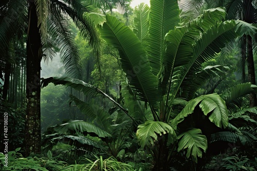 Lush Green Palms in a Tropical Forest - Exotic and Vivid Foliage of Palm Trees and Other Plants in a Lush Vegetated Garden