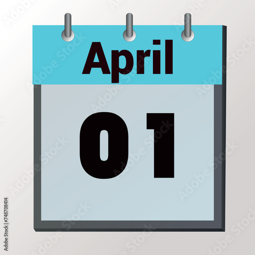 vector page of March month calendar and highlighted date April 1