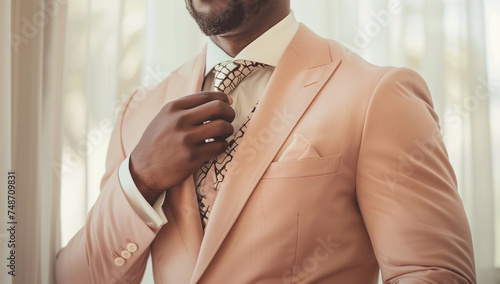 close-up business suit peach fuzz trend color 2024