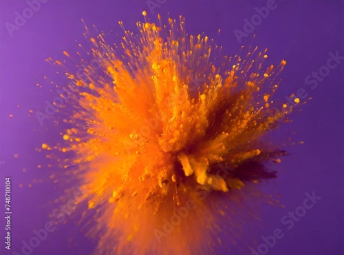 Orange color explosion isolated on purple background