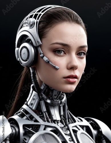 A lifelike android in profile view showcases the seamless integration of technology and human features. The detailed craftsmanship suggests a future where robots mirror humans.
