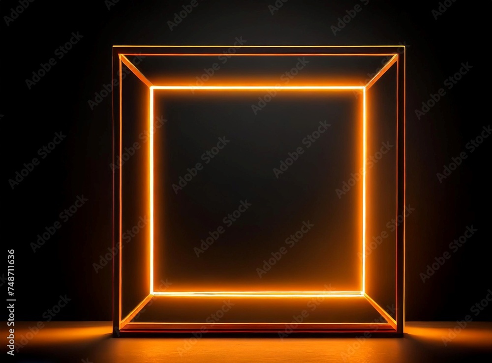 Orange neon frame isolated on black background with space for text Orange neon frame isolated on black background with space for text