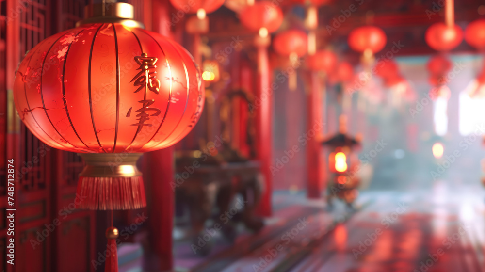 Chinese new year festive background with red decoration Generative AI